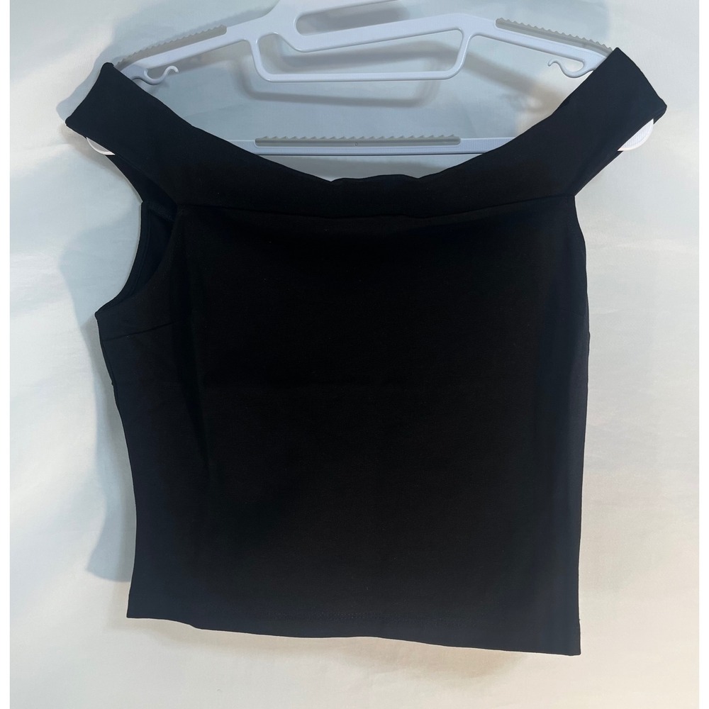 Hudson Womens Black Off The Shoulder Crop Top Rayon Blend Size Med Made in USA